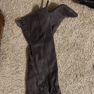 H & M Thigh High Suede Boots, charcoal color, Excellent Condition